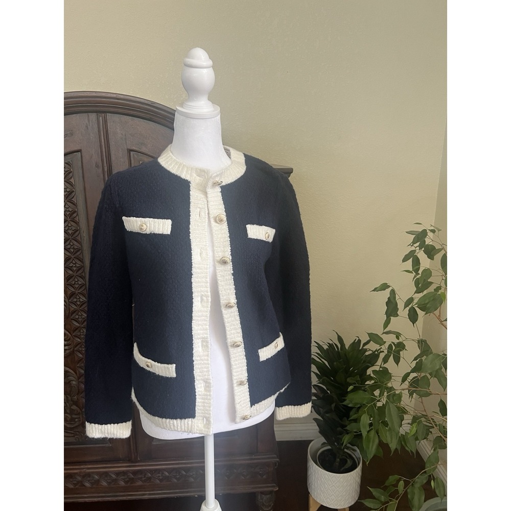 Talbots Sweater Jacket extra small new with tags dark blue Went White Pockets